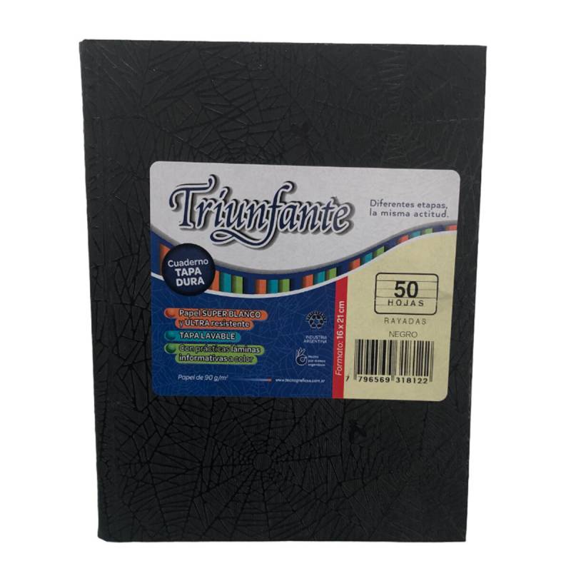 Cuaderno 16x21 Triunfante Rayado Negro Araa (50 Hojas)