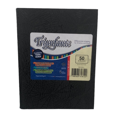Cuaderno 16x21 Triunfante Rayado Negro Araa (50 Hojas)