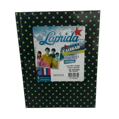Cuaderno 16x21 Laprida Rayado Negro Lunares Verdes (50 Hojas)