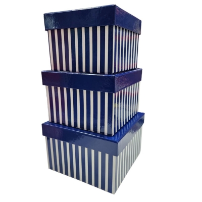 Set X3 Cajas Decoradas Rayadas Azul